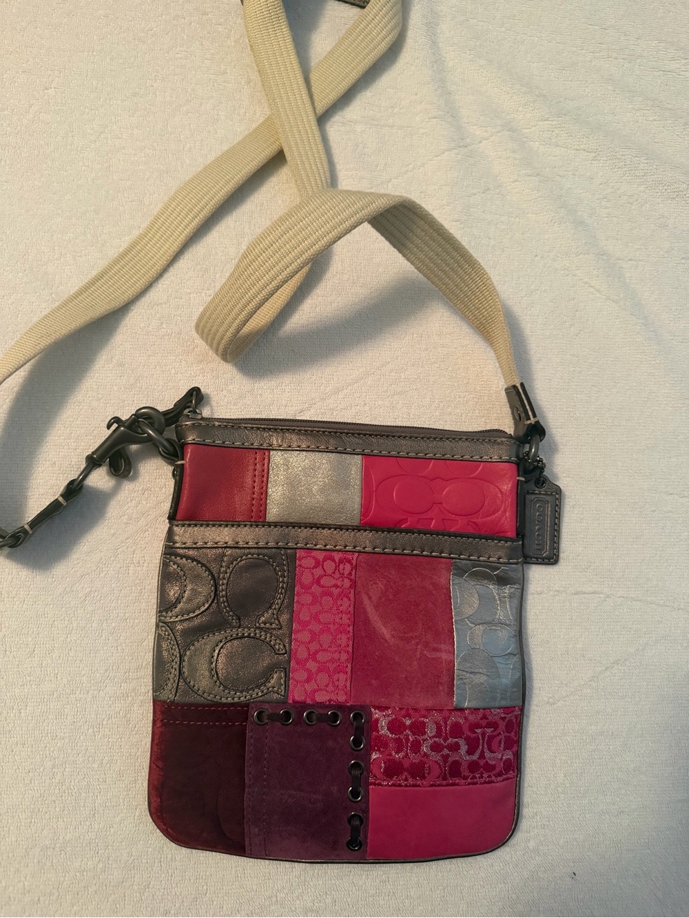 Coach Patchwork Crossbody in Pink and Gray Tones